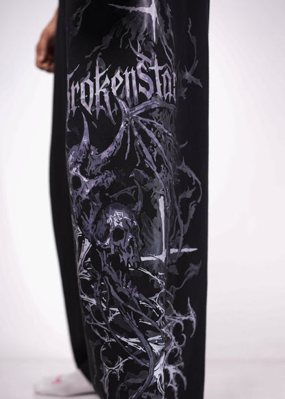 BLACK SKULLED COTTON PANTS