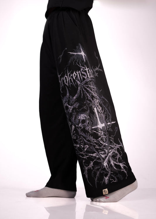BLACK SKULLED COTTON PANTS