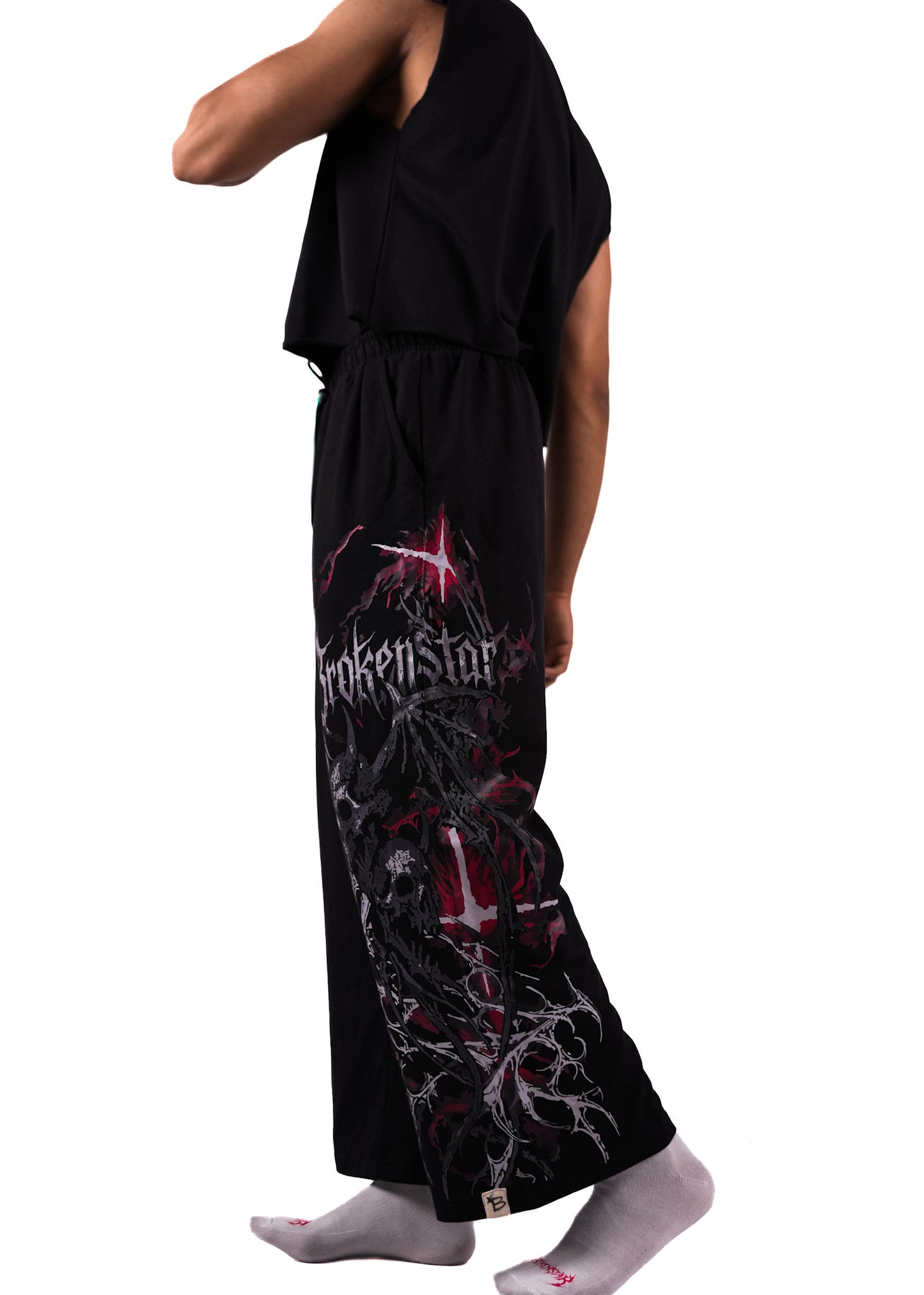RED SKULLED COTTON PANTS