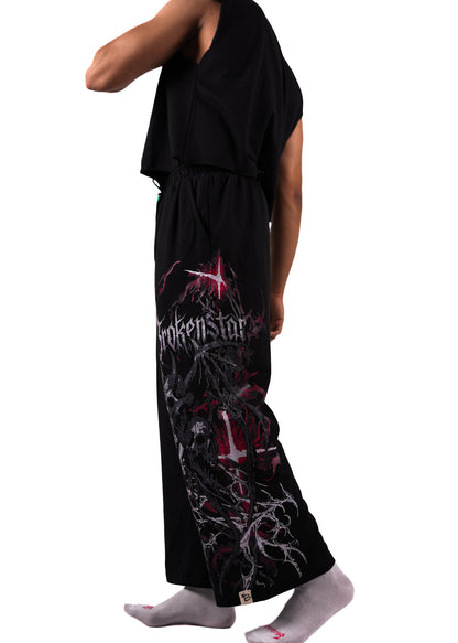 RED SKULLED COTTON PANTS
