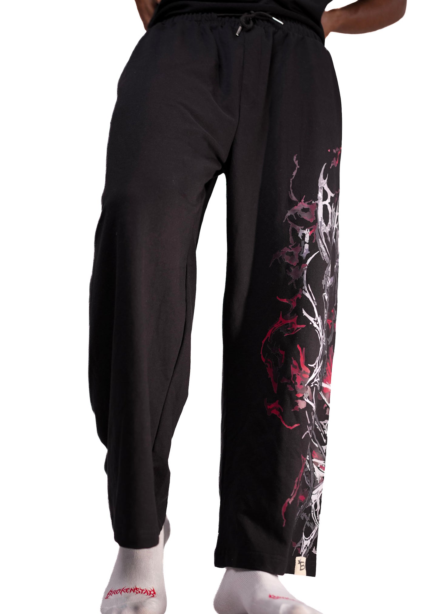 RED SKULLED COTTON PANTS